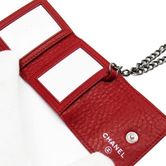 CHANEL photo case key ring charm here mark red system x silver leather metal mat - Picture 4 of 5